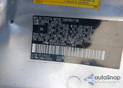 2010 Toyota Rav4 Sport z USA, uszkodzony, nr VIN JTMWF4DV3A5023895